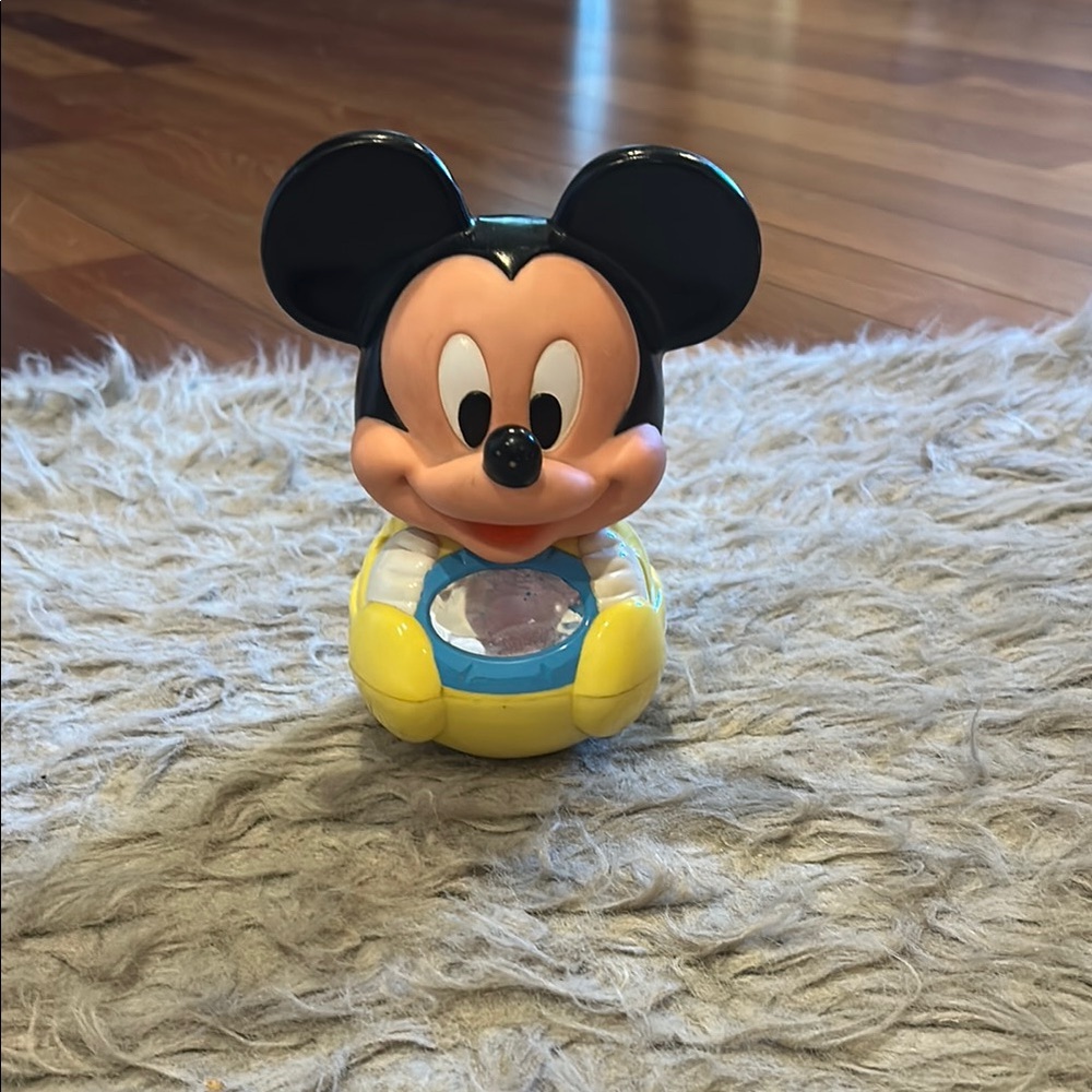 Mickey Mouse Vintage 1984 Roly Poly Mirror Yellow and Blue Baby Toy